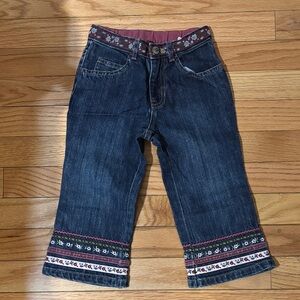 Y2K Baby Gap Widel Leg Dark Blue 100% Cotton Jeans with Floral Accents